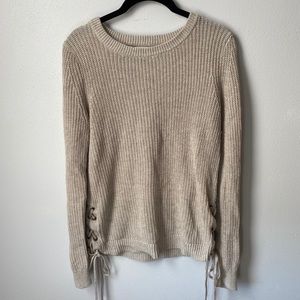 Tan Knit Sweater with Ties on Side
